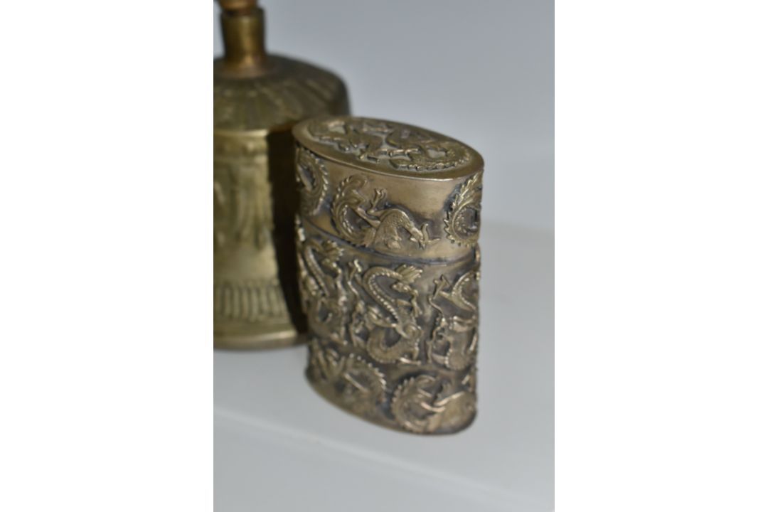 A GROUP OF ASIAN METAL WARE, possibly Tibetan and Indian in origin, comprising a napkin ring - Image 8 of 9