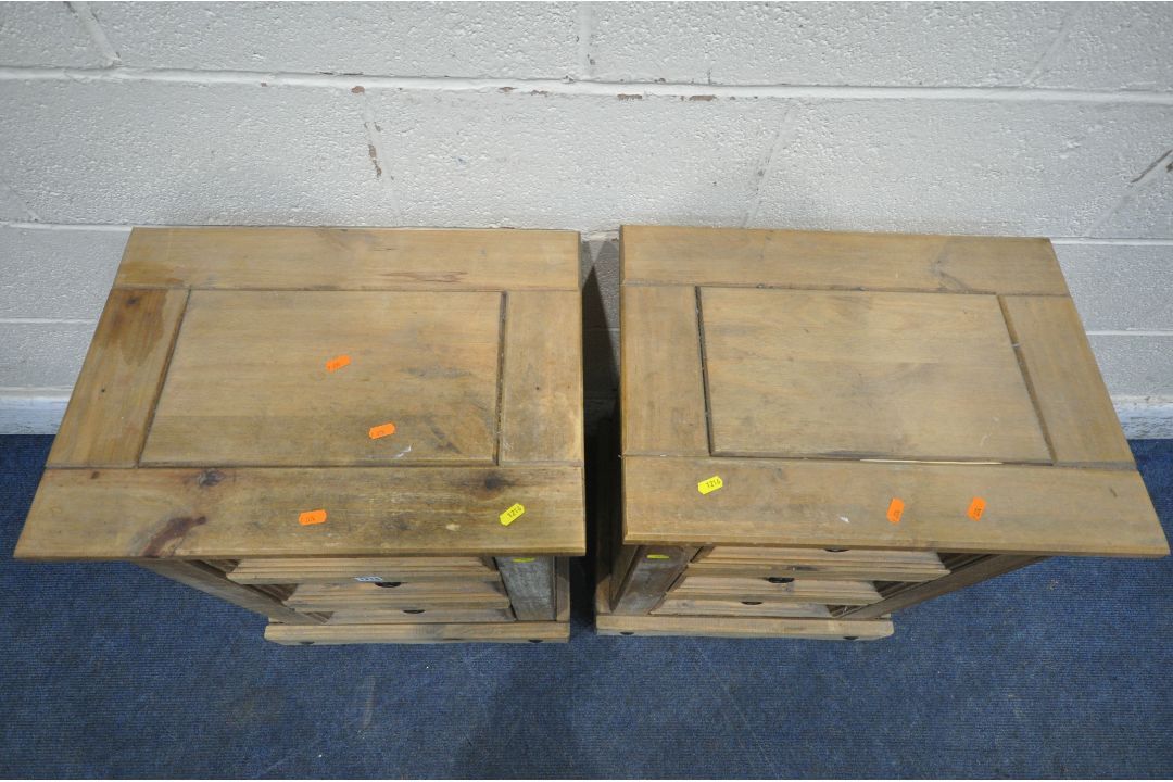 A PAIR OF CORONA PINE THREE DRAWER BEDSIDE CHESTS, width 53cm x depth 40cm x height 67cm ( - Image 2 of 3
