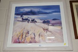 BRIDGET HUNTER (SCOTTISH CONTEMPORARY) 'RUM, MUCK AND BLUES', a Scottish Isle of Rum landscape