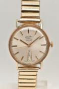 A 9CT GOLD ROTARY WRISTWATCH, automatic movement, round dial signed 'Rotary', baton markers, day/