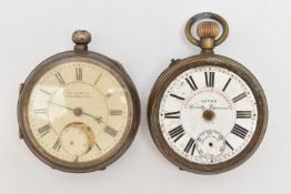 TWO POCKET WATCHES, the first an open face pocket watch, round white dial signed 'H.Samuel