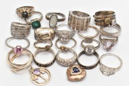 A BAG OF ASSORTED WHITE METAL RINGS, to include two silver rings, both hallmarked London/Birmingham,