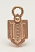 A LATE 19TH CENTURY/EARLY 20TH CENTURY ROSE GOLD PLATED LOCKET, of a shield shape decorated with