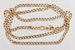 A 9CT GOLD CHAIN NECKLACE, a yellow gold flat curb link chain, fitted with a lobster clasp,