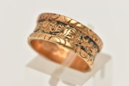 AN 18CT GOLD GEORGE IV ENAMEL 'IN MEMORY OF' MEMORIAL RING, wide band approximate band width 7.