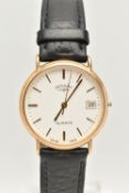 A GENTS 9CT GOLD 'ROTARY' WRISTWATCH, quartz movement, round white dial signed 'Rotary Quartz',