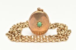 A 9CT GOLD CHAIN NECKLACE AND A LOCKET, yellow gold belcher link chain, fitted with a lobster clasp,