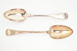 TWO SILVER TABLE SPOONS, the first a fiddle pattern spoon, hallmarked 'Richard Crossley & George