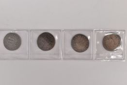 A PARCEL OF JAMES II 3d COINS, to include 1685 F, 1686 F/VF (lustre) 1687 (damage) G/F, 1688 F, (4)