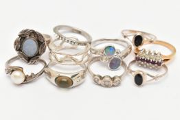 AN ASSORTMENT OF TEN RINGS, to include four white metal rings, stamped 925, four white metal rings