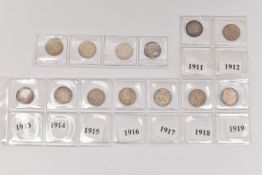 A DATE RUN OF GEORGE V THREEPENCE 3d COINS 1911 To 1922, with 2x 1920, high grades (13)