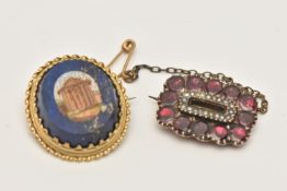 TWO BROOCHES, to include a rose metal Georgian memorial brooch, of a rectangular form, vacant