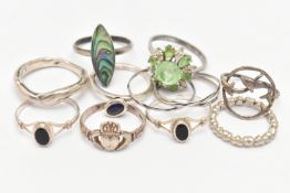 AN ASSORTMENT OF TEN RINGS, to include seven white metal rings, approximate gross weight 15 grams,