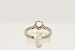 A WHITE METAL SINGLE STONE DIAMOND RING, round brilliant cut diamond, measuring approximately 5.