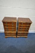 A PAIR OF 20TH CENTURY YEW WOOD MINIATURE CHESTS OF EIGHT DRAWERS, width 44cm x depth 31cm x