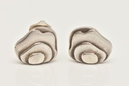 A PAIR OF 'GEORG JENSEN' EARRINGS, white metal AF clip on earrings, design number 150 BY Ole