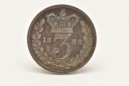 A QUEEN VICTORIA THREE PENCE 3d COIN TYPE A4 1866 (traces of lustre with a beautiful cabinet tone)