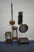 A SELECTION OF OCCASIONAL FURNITURE, to include two wall mirrors, a blue triple mirror, a plant