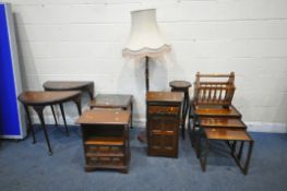 A LARGE SELECTION OF OCCASIONAL FURNITURE, to include two demi-lune tables, two nest of three