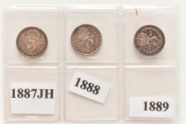 A PARCEL OF VICTORIA THREEPENCE 3d COINS, Jubilee head 1887, 1888 some ware, 1889