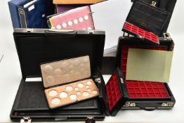 A LARGE CARDBOARD BOX CONTAINING FIVE X BRIEFCASES ECT, to include 5 briefcases used for storing