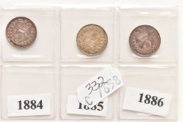A PARCEL OF VICTORIA THREEPENCE 3d COINS, young head 1884, 1885, 1886 good grades