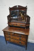 A 20TH CENTURY MAHOGANY AND WALNUT DRESSING CHEST, with a bevelled edge mirror, fitted with six