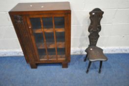 A 20TH CENTURY OAK BOOKCASE, with a single glazed door, width 69cm x depth 31cm x height 98cm, along