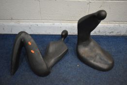 TWO CONTEMPORARY HOLLOW CAST BRONZE SCULPTURES, in a figural form, in two positions, one with the