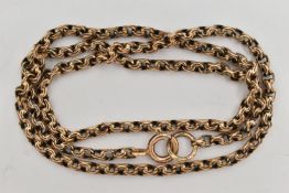 A YELLOW METAL CHAIN NECKLACE, a textured belcher style chain, fitted with a spring clasp,