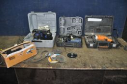 A SELECTION OF BOXED POWER TOOLS comprising of a Worx WX8HD drill, a Black and Decker angle grinder,