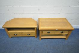 A WILTSHIRE PREMIUM OAK RECTANGULAR COFFEE TABLE, with a double sided drawer, and an undershelf,