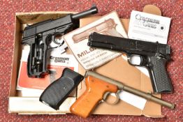 A DIANA MOD 2 .177 AIR PISTOL, A MILBRO MODEL G10 .177 REPEATER AIR PISTOL AND A BOXED CROSMAN 338