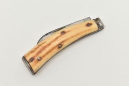 A LOCKWOOD FLAT CAP PRUNNING KNIFE, fitted with an antler handle, blade signed 'Lockwood',