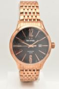 A BOXED GENTS 'TW STEEL' WRISTWATCH, quartz movement, round black dial with Arabic numeral twelve
