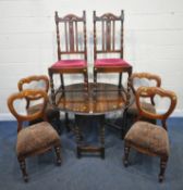 A 20TH CENTURY OAK BARLEY TWIST DROP LEAF TABLE, open width 119cm x closed width 45cm x depth 91cm x
