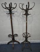 A BENTWOOD HAT / COAT STAND, with five arms, height 193cm, along with a wall standing coat / hat