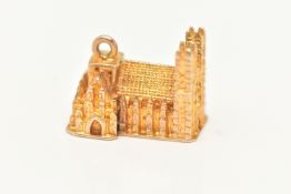 A 9CT GOLD WESTMINSTER ABBEY CHARM, yellow gold charm in the form of Westminster Abbey,