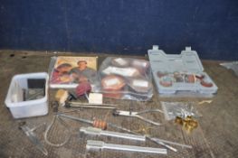 A SELECTION OF WOODTURNERS BLANKS AND TOOLS including a pack of six tropical hardwood blanks,