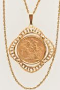A FULL GOLD SOVEREIGN COIN PENDANT WITH CHAIN, depicting Edward VII dated 1907, approximate coin