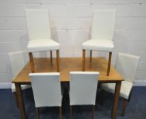 A MODERN RECTANGULAR DINING TABLE, length 150cm x depth 90cm x height 75cm, along with a set of
