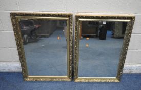 TWO RECTANGULAR GILT FRAME WALL MIRRORS, 85cm x 81cm (condition report: general signs of wear to