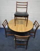 A MODERN DROP LEAF PEDESTAL TABLE, diameter 107cm x closed width 70cm x height 76cm, along with a