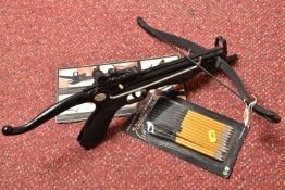 AN AGLO ARMS COBRA SYSTEM CROSSBOW, width of bow 43.5cm, comes with an open pack of twelve 6 1/2