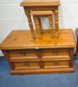 A SELECTION OF PINE OCCASIONAL FURNITURE, to include a chest of four drawers, width 113cm x depth