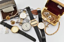 AN ASSORTMENT OF JEWELLERY AND WATCHES, to include a 9ct gold ladies wristwatch, hallmarked 9ct