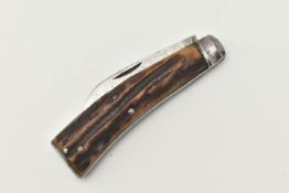 AN E.MARSH FLAT CAP PRUNNING KNIFE, fitted with an antler handle, blade signed 'E.Marsh