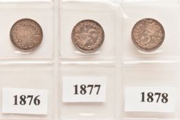 A PARCEL OF VICTORIA THREEPENCE 3d COINS, young head 1876, 1877, 1878 (slight ware) (3)