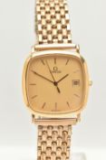AN 'OMEGA' DE VILLE WRISTWATCH, quartz movement, square dial signed 'Omega', baton markers, date