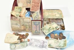 A BOX CONTAINING MIXED COINS AND BANKNOTES, to include mixed banknotes Straits settlements July 1941